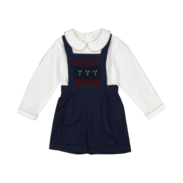 George Smocked Dungaree Set in Navy