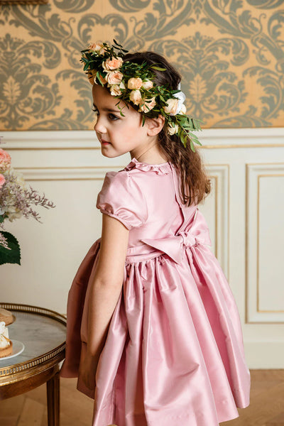 Girls Smocked Special Occasion Dress in Astrid Pink Silk