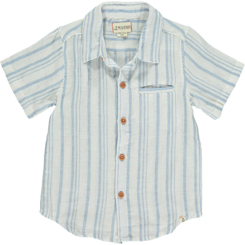 Boy's Newport Button Down S/S Shirt in blue & white stripe