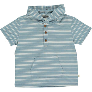 Boy's Henen Hooded S/S Shirt in Blue Stripe