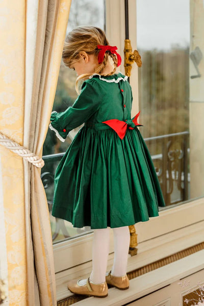 Girls Smocked Holiday Dress in Margaret Green