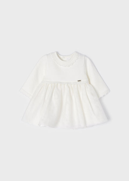 Knit and Tulle Sparkle Baby Special Occasion Dress in Off White