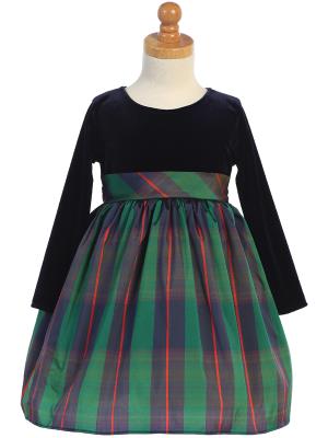 Girl Velvet & Green Plaid Holiday Dress Girl Velvet & Green Plaid Holiday Dress