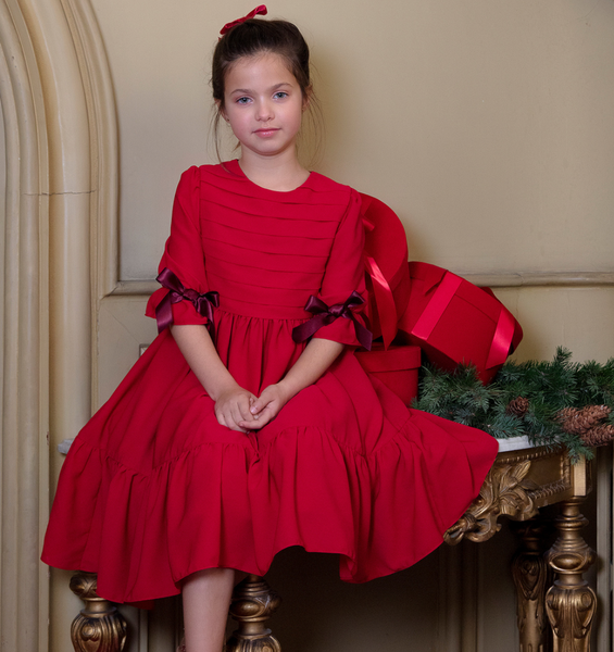 Red Chiffon Dress with Bow Detail