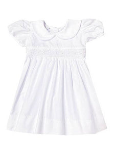 Embroidered Cross Smocked Dress in White