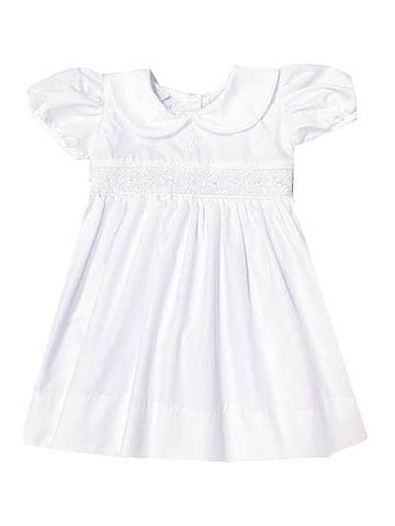 Embroidered Cross Smocked Dress in White