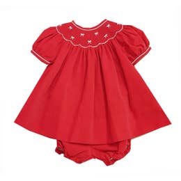 Baby Girl Bishop Smocked Christmas Bows Dress Baby Girl Bishop Smocked Christmas Bows Dress