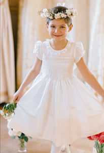 Girls Smocked Special Occasion Dress in Colombe White