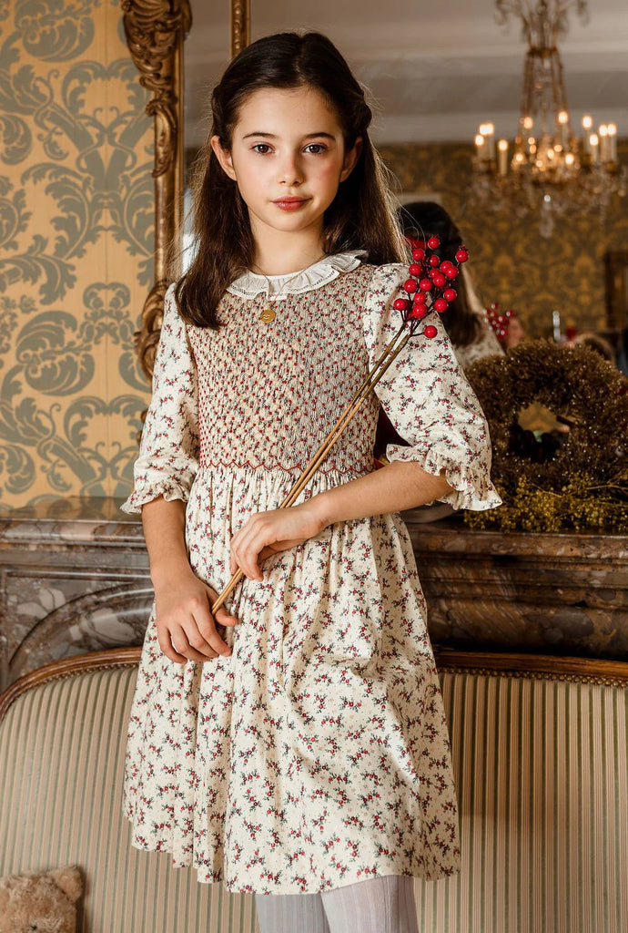 Girls Smocked Holiday Dress in Elizabeth French Floral Girls Smocked Holiday Dress in Elizabeth French Floral
