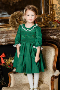 Girls Smocked Holiday Dress in Margaret Green Girls Smocked Holiday Dress in Margaret Green