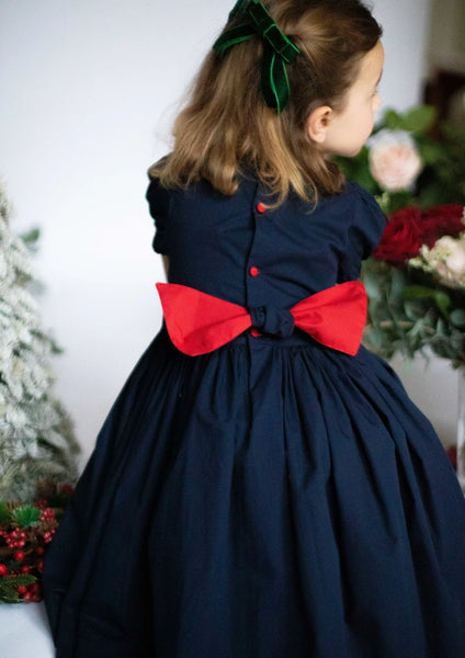 Girls Smocked Holiday Dress in Pauline Navy