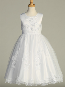 Satin & Tulle with Embroidered Appliqué Communion Dress