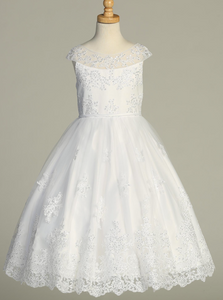 Corded Embroidered Tulle & Sequins Communion Dress
