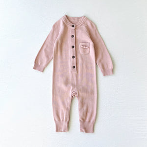 Organic Cotton Knit Coverall in Mauve Pink