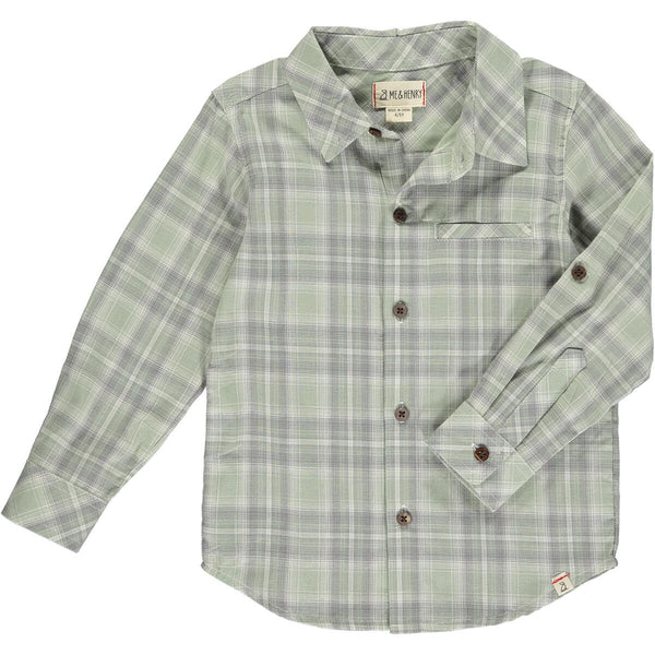 Boy's Atwood Sage & Gray Plaid Button Down Shirt