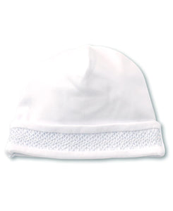 CLB Hand Smocked Hat in White with Blue