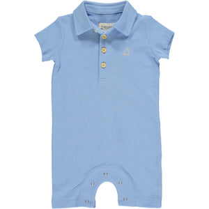 Baby Boy Pique Polo Romper in Blue