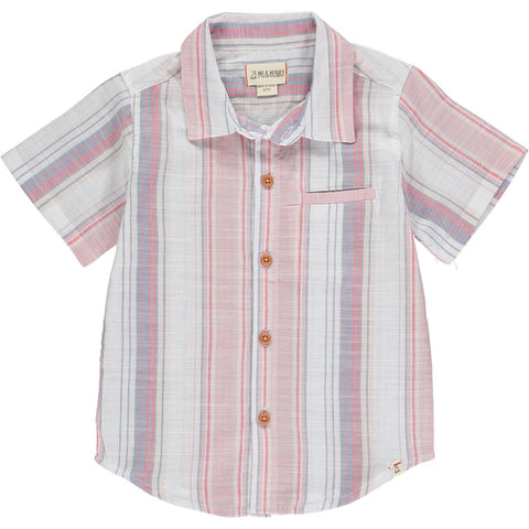 Boy's Newport Button Down S/S Shirt in red & white stripe