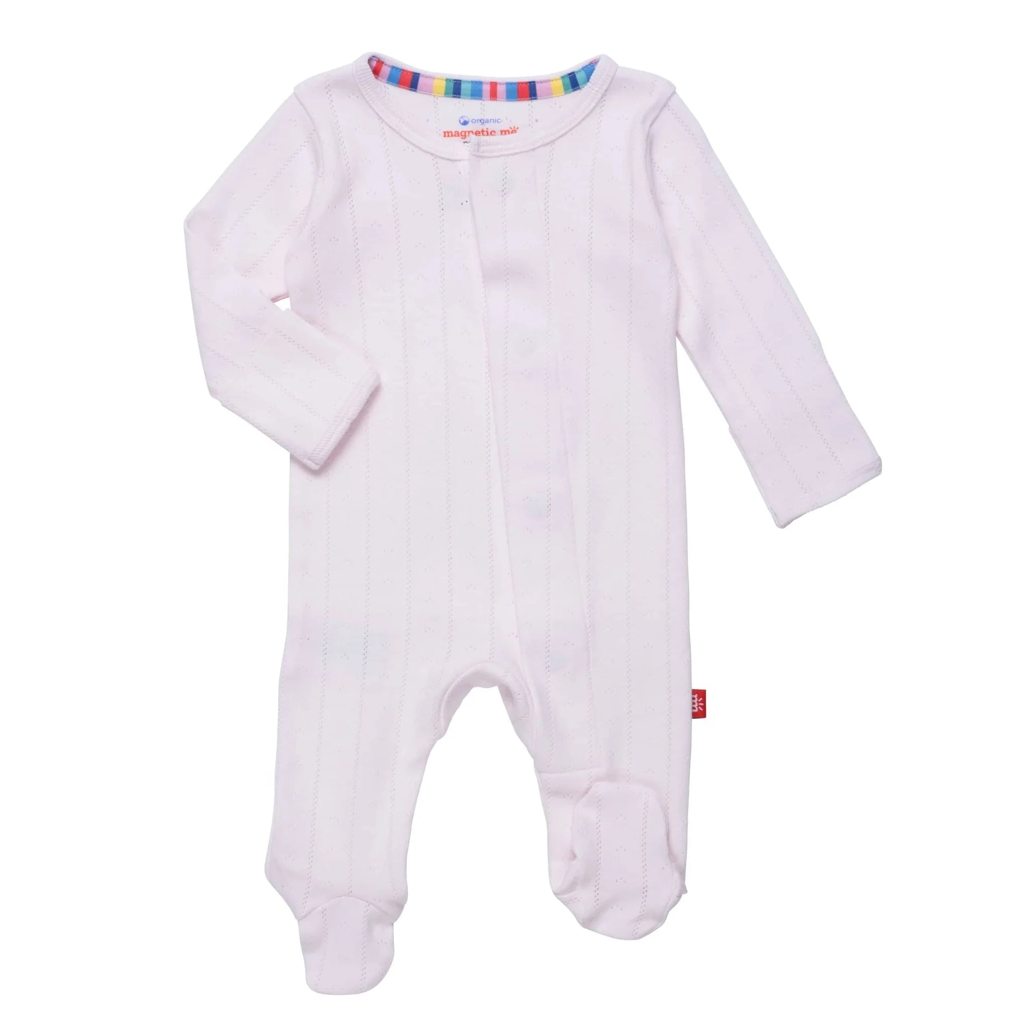 Organic Cotton Magnetic Footie in Pink Pointelle