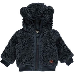 Fleece Sherpa Baby Zipper Jacket with Hood in Night Blue