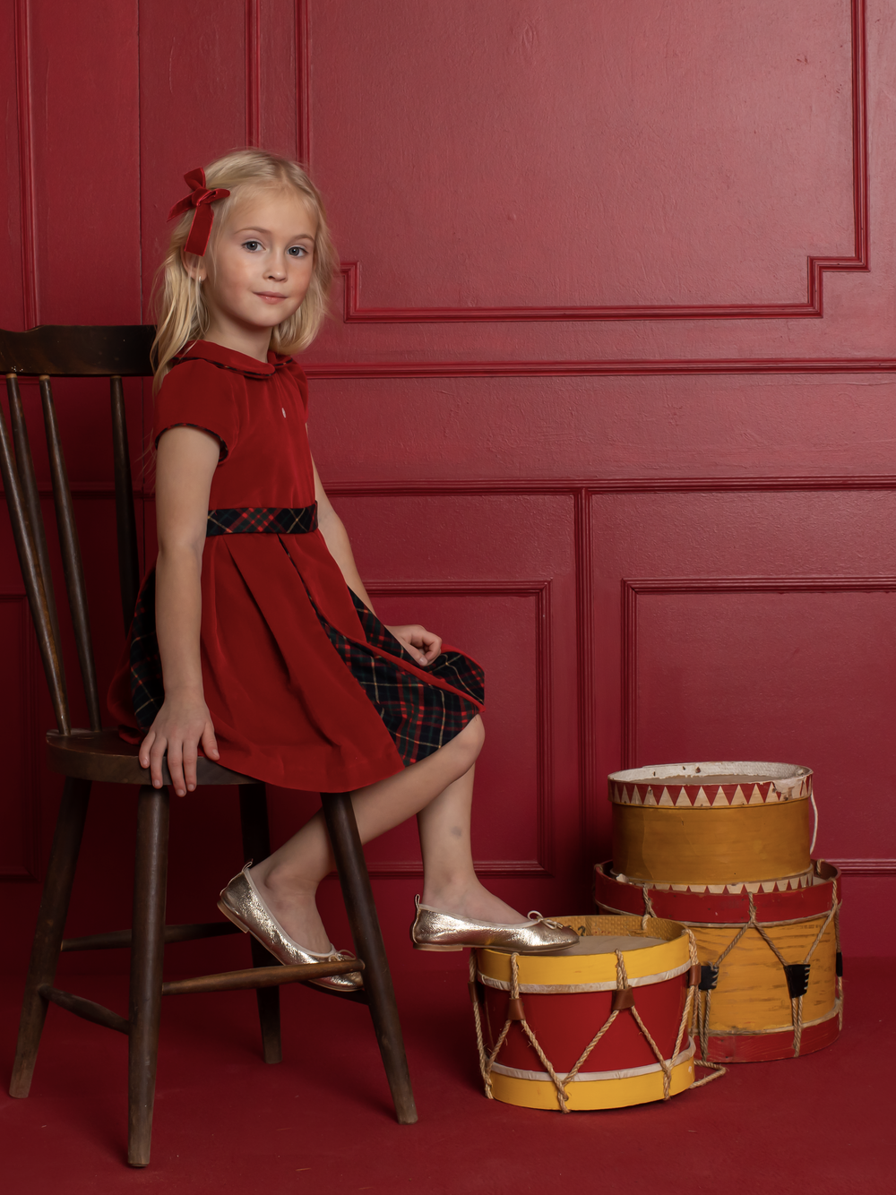 strapless open back dress Red Velvet & Brit Tartan Dress