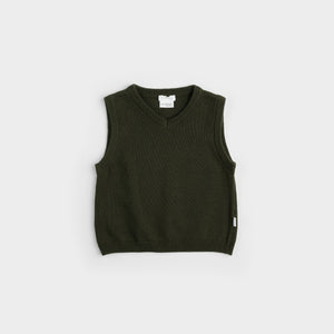 Organic Cotton Sweater Knit Vest in Forest Green