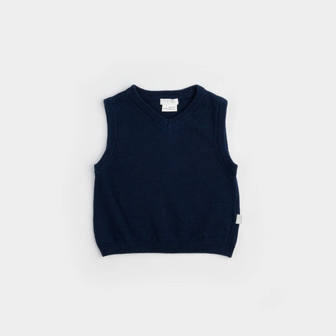Organic Cotton Sweater Knit Vest in Navy
