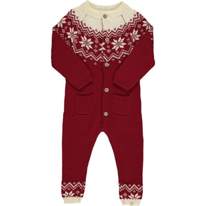 Polar Knit Romper in Red Holiday Fair Isle