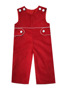 Red Fine Corduroy with Covered Buttons Overall