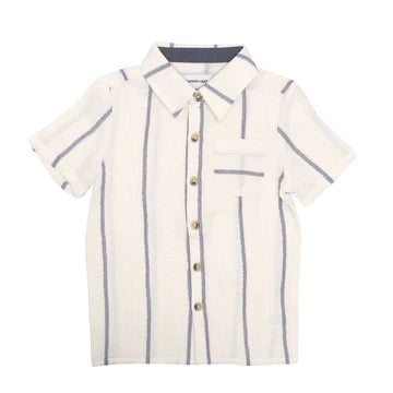 Campbell Shirt in Linen Navy Stripe