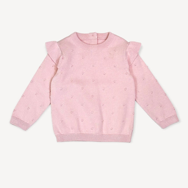 Organic Cotton Knit Ruffle Sweater + Pant Set in Blush Pink