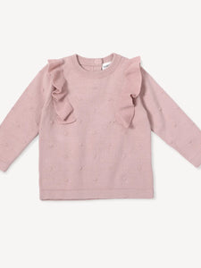 Organic Cotton Knit Ruffle Sweater + Pant Set in Mauve Pink