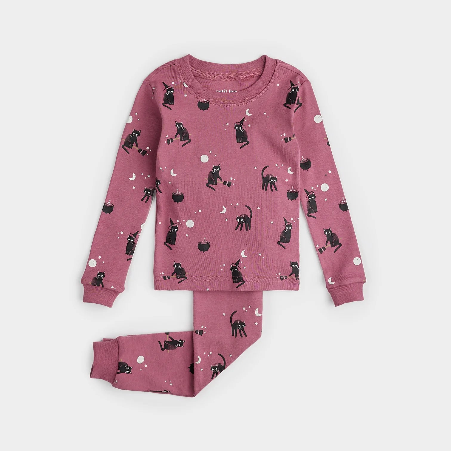 Organic Cotton Pajama Set in Glow in the Dark Witchy Cats