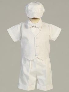 Boys Cotton Christening Short/Vest Set with Hat