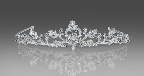 Style 1541 Communion Headpiece -  Rhinestone and Pearl Tiara with Veil