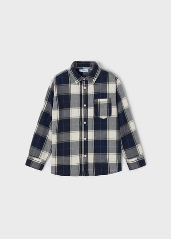 Flannel Button Up Shirt in Navy & White Plaid