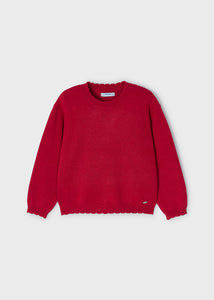 Scalloped Neck Sweater in Red
