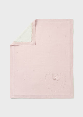 Knit Faux Fur Lined Blanket in Light Pink