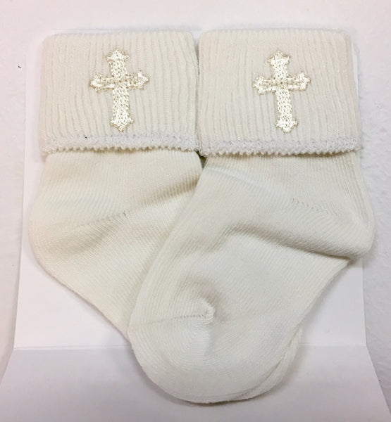 Christening Socks with Embroidered Cross