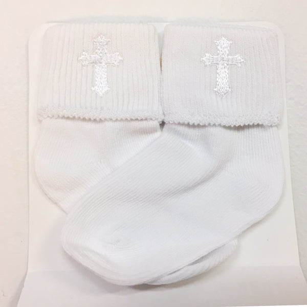 Christening Socks with Embroidered Cross