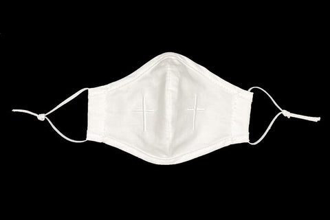 White Face Mask with Embroidered Cross - ADULT