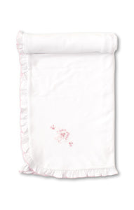 SCE Embroidered Ribbon Rose White Blanket