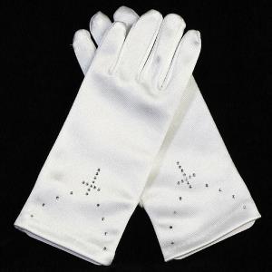 White Communion Gloves with Rhinestone Cross Detail