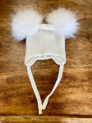 Baby / Toddler Knit Double Pom Pom Hat in Cream
