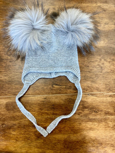 Baby / Toddler Knit Double Pom Pom Hat in Gray
