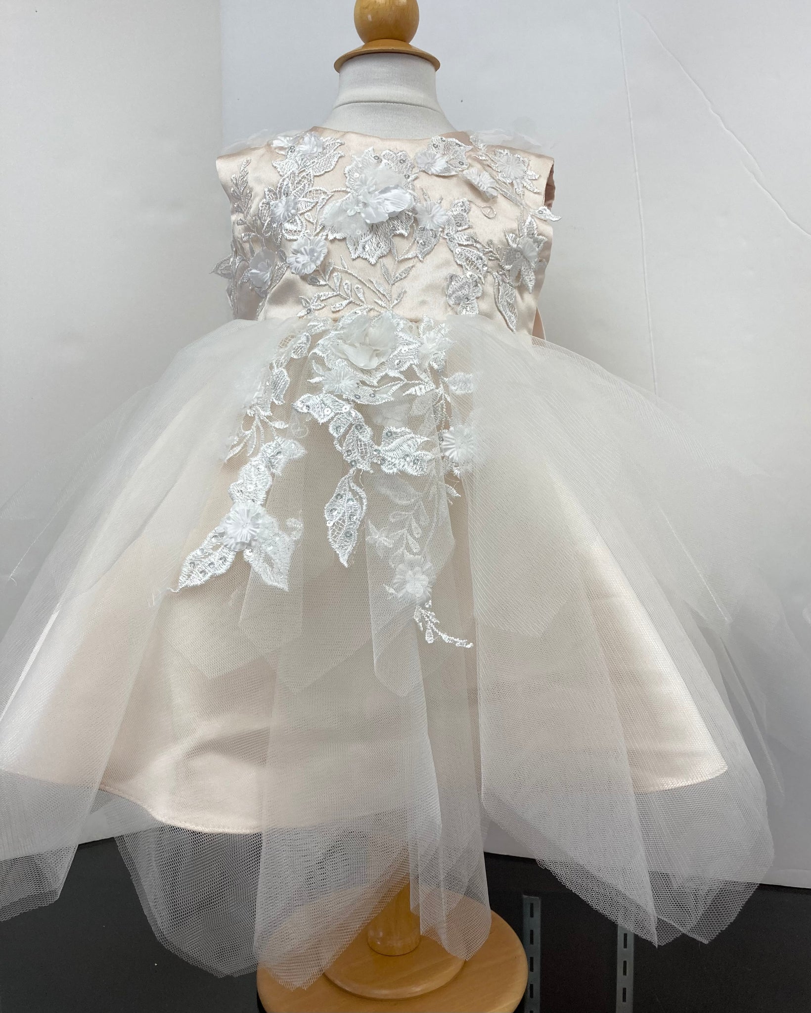 Satin with Embroidered Flowers and Tulle Dress in Petal