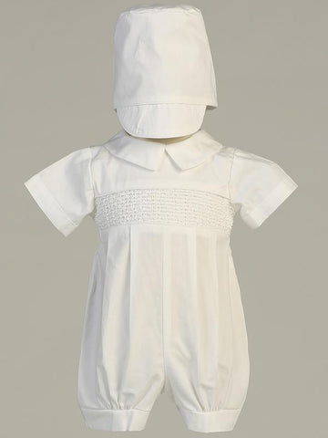 Cotton Smocked Short Christening Romper