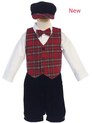 Boys Plaid Holiday Vest with Velvet Knickers