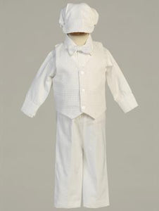 Boys Cotton Christening Pant/Vest Set with Hat