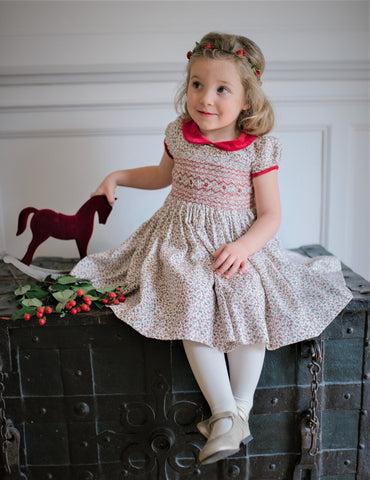 Girls Smocked Holiday Dress in Philippine Red